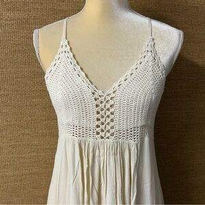 Lulu's Hippie Chic Crochet Boho Maxi Dress Womens Medium Cream